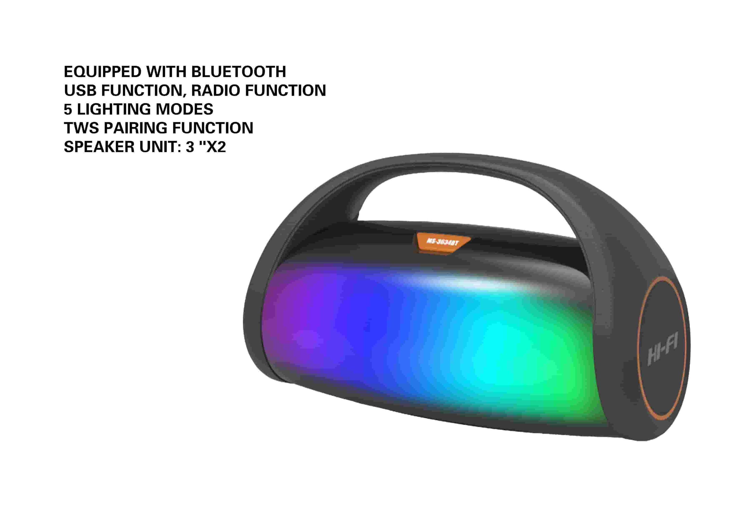 altavoz portátil, color azul, modelo MS-3634BT