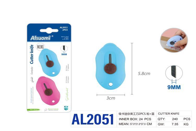Cuchillo utilitario, 2 piezas, colores azul y rosado, modelo AL2051