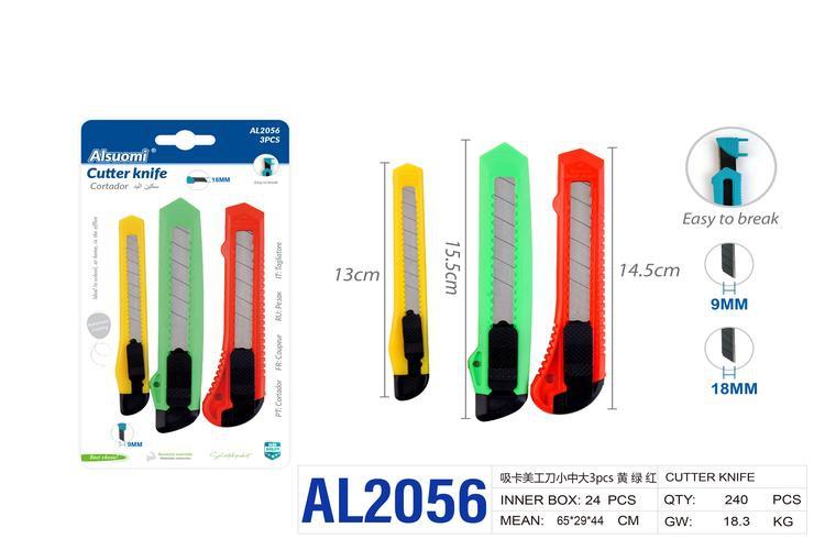 Cuchillo utilitario, 3 piezas, colores amarillo, rojo y verde