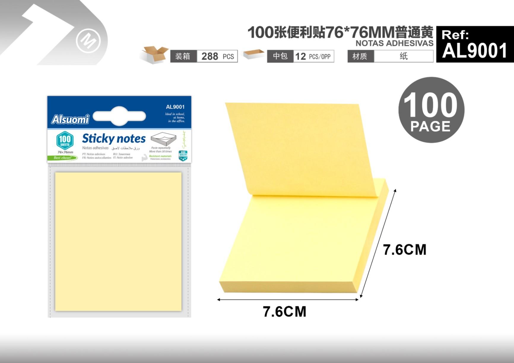 Notas adhesivas, 76 × 76 mm, color amarillo