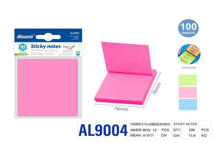 Notas adhesivas, 76 × 76 mm, colores azul, verde y rosado