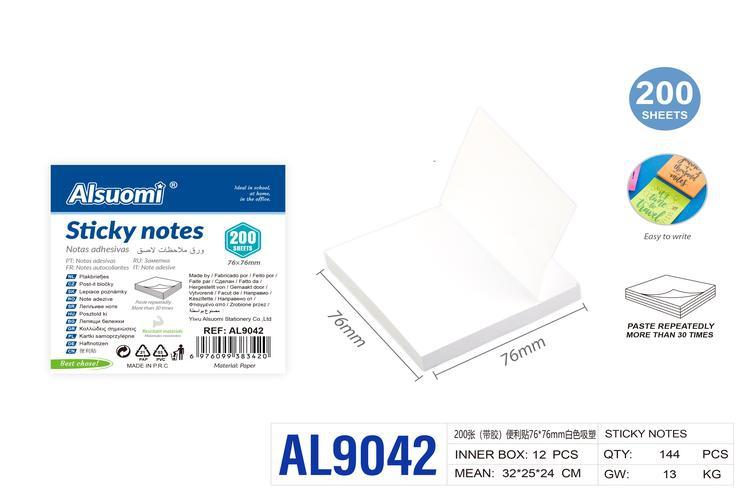 Notas adhesivas, 76 × 76 mm, color blanco, modelo AL9042