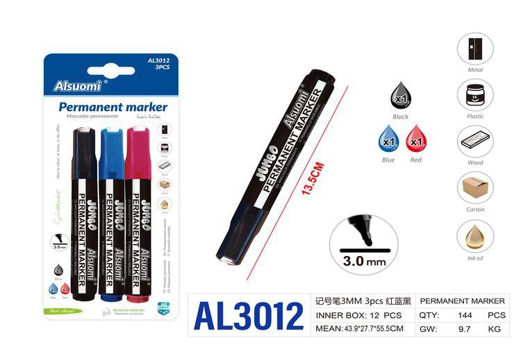 Rotulador, modelo 9008C-1, 3 mm, 3 piezas, colores rojo, azul y negro