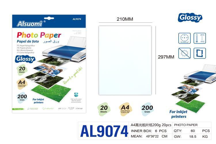 papel fotográfico, modelo A4, 200 g, 20 piezas