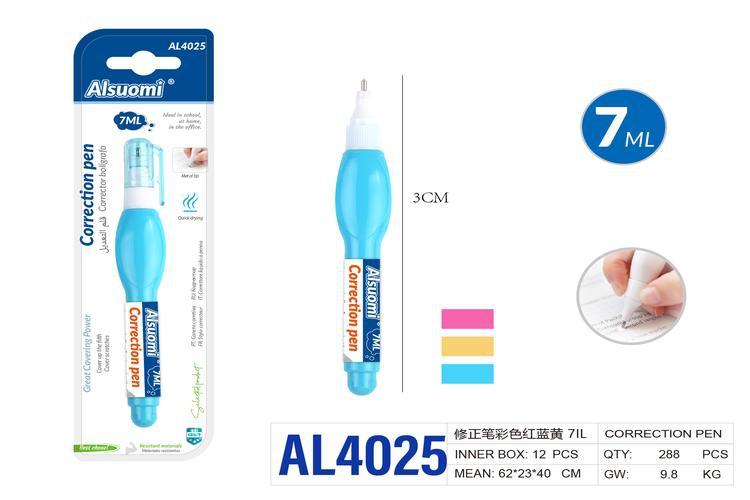 bolígrafo corrector, 7 ml, colores multicolor, amarillo, rojo y azul
