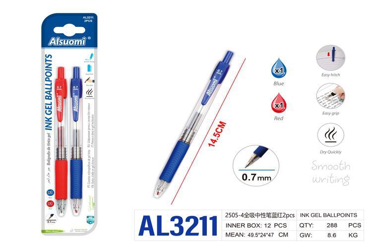 Pluma de gel, 2 piezas, colores rojo y azul, modelo AL3211