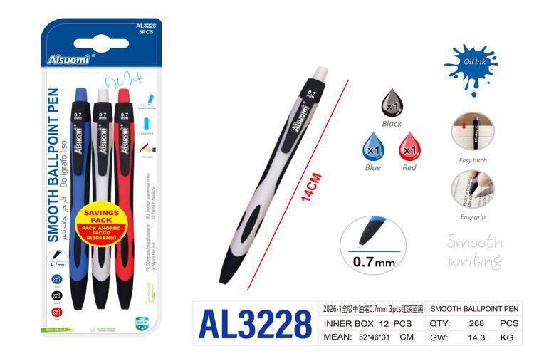 Pluma de gel, 0,7 mm, 3 piezas, colores rojo, azul y negro