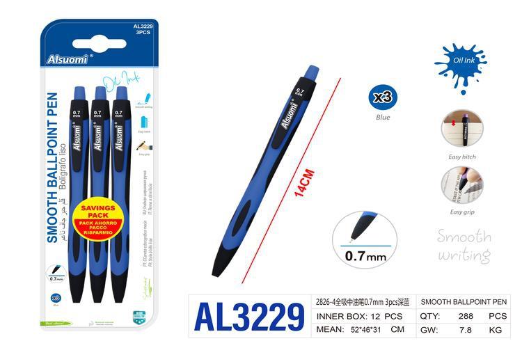 Pluma de gel, 0,7 mm, 3 piezas, color azul