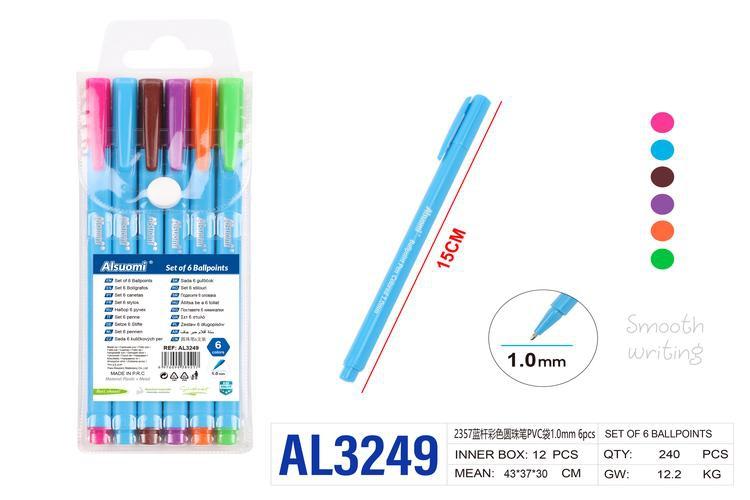Bolígrafo, 1,0 mm, 6 piezas, colores multicolor y azul