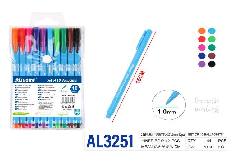 Bolígrafo, 1,0 mm, 10 piezas, colores multicolor y azul