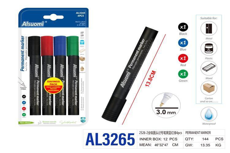 Rotulador, 4 piezas, colores rojo, azul, verde y negro