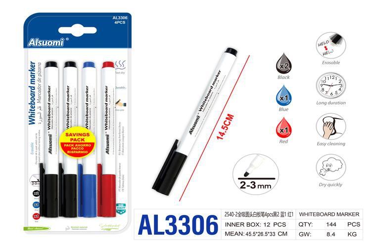 marcador de pizarra, 4 piezas, colores rojo, azul, negro y blanco, modelo AL3306