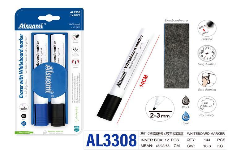marcador de pizarra, 2 piezas, colores azul, negro y blanco, modelo AL3308