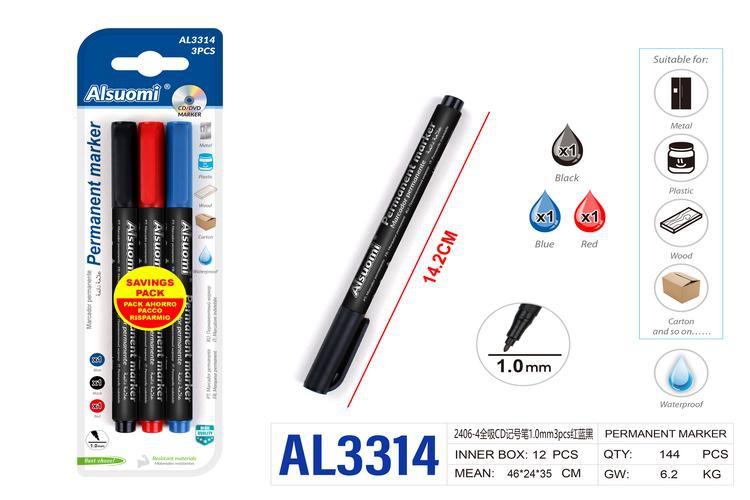 Rotulador, 1,0 mm, 3 piezas, colores rojo, azul y negro