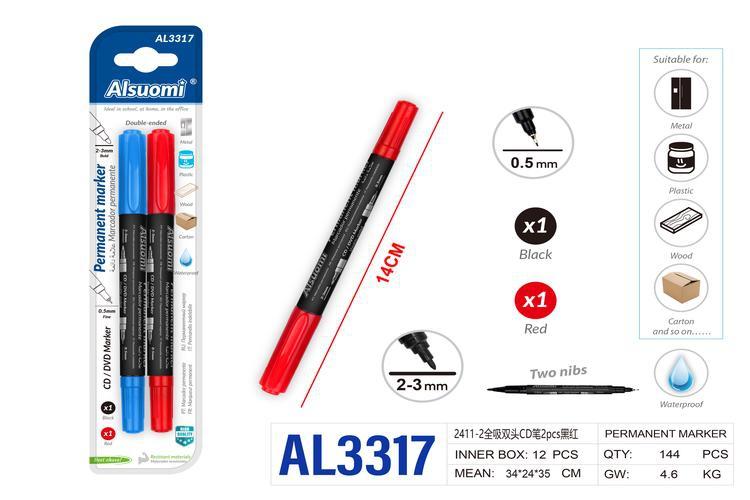 Rotulador, 2 piezas, colores rojo y negro