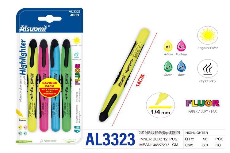 resaltador, 4 piezas, colores amarillo, rojo, azul y verde