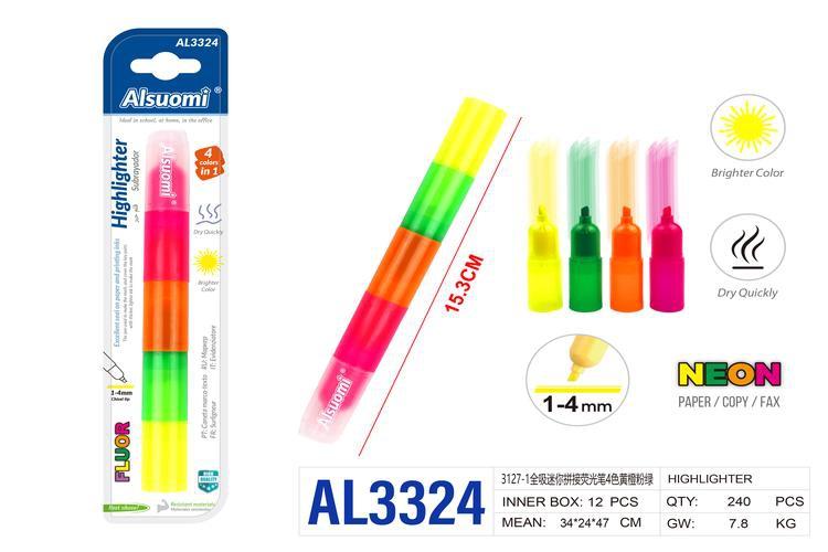 resaltador, colores amarillo, verde, rosado y naranja