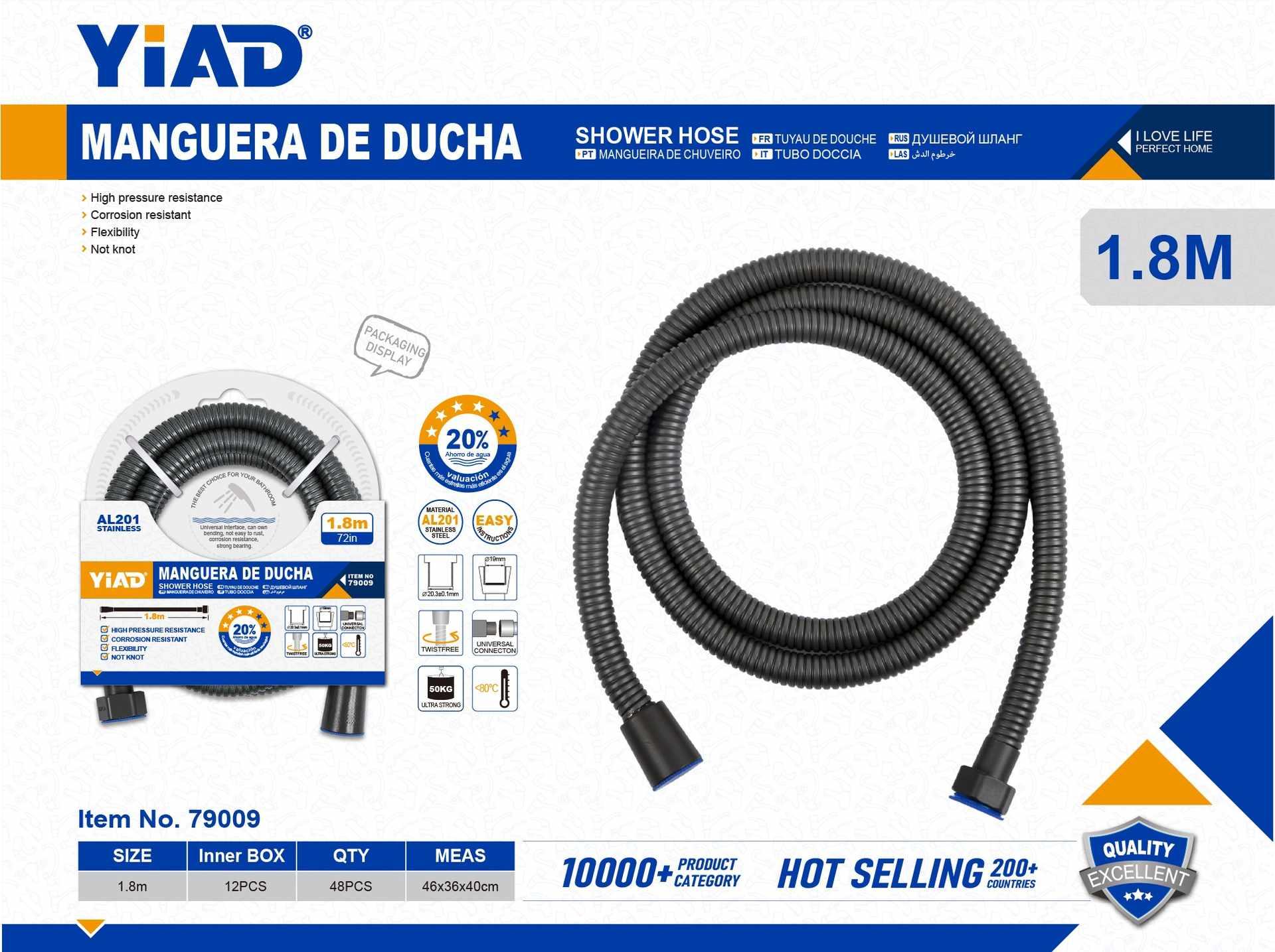 Mangueras de ducha, 1,8 m, color gris, modelo YD79009