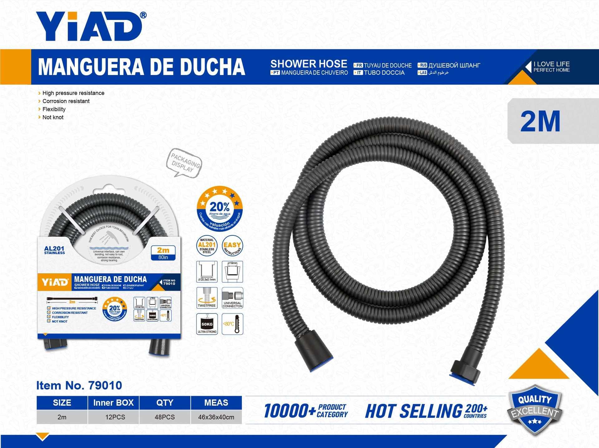 Mangueras de ducha, 2 m, color gris, modelo YD79010