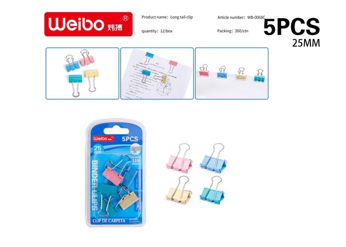Clip de carpeta, 25 mm, color multicolor, modelo WB-0068C