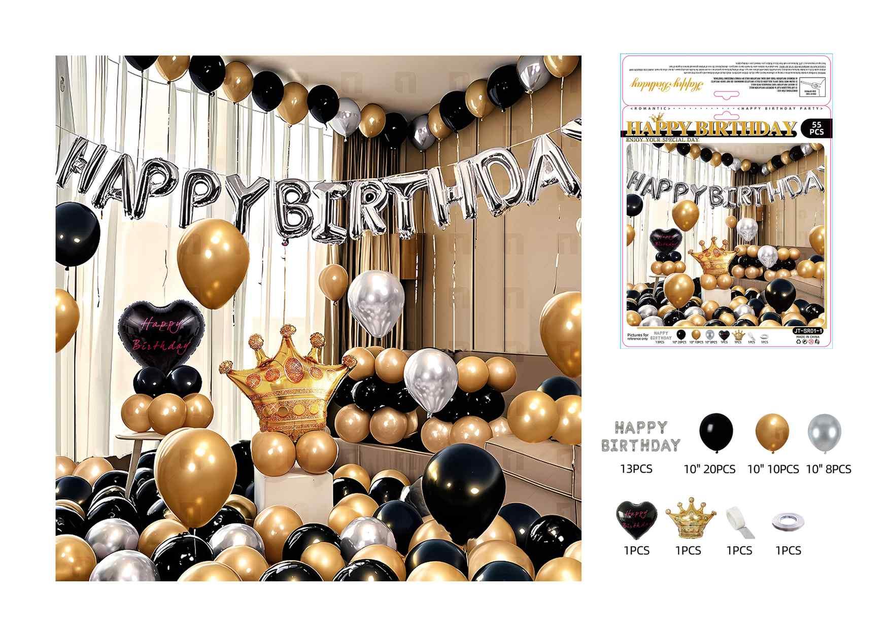 Globos de película de aluminio., 55 piezas, color negro, modelo JT-SR01-1