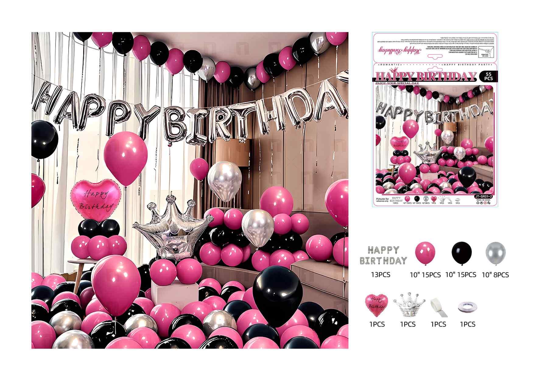 Globos de película de aluminio., 55 piezas, color negro, modelo JT-SR01-2