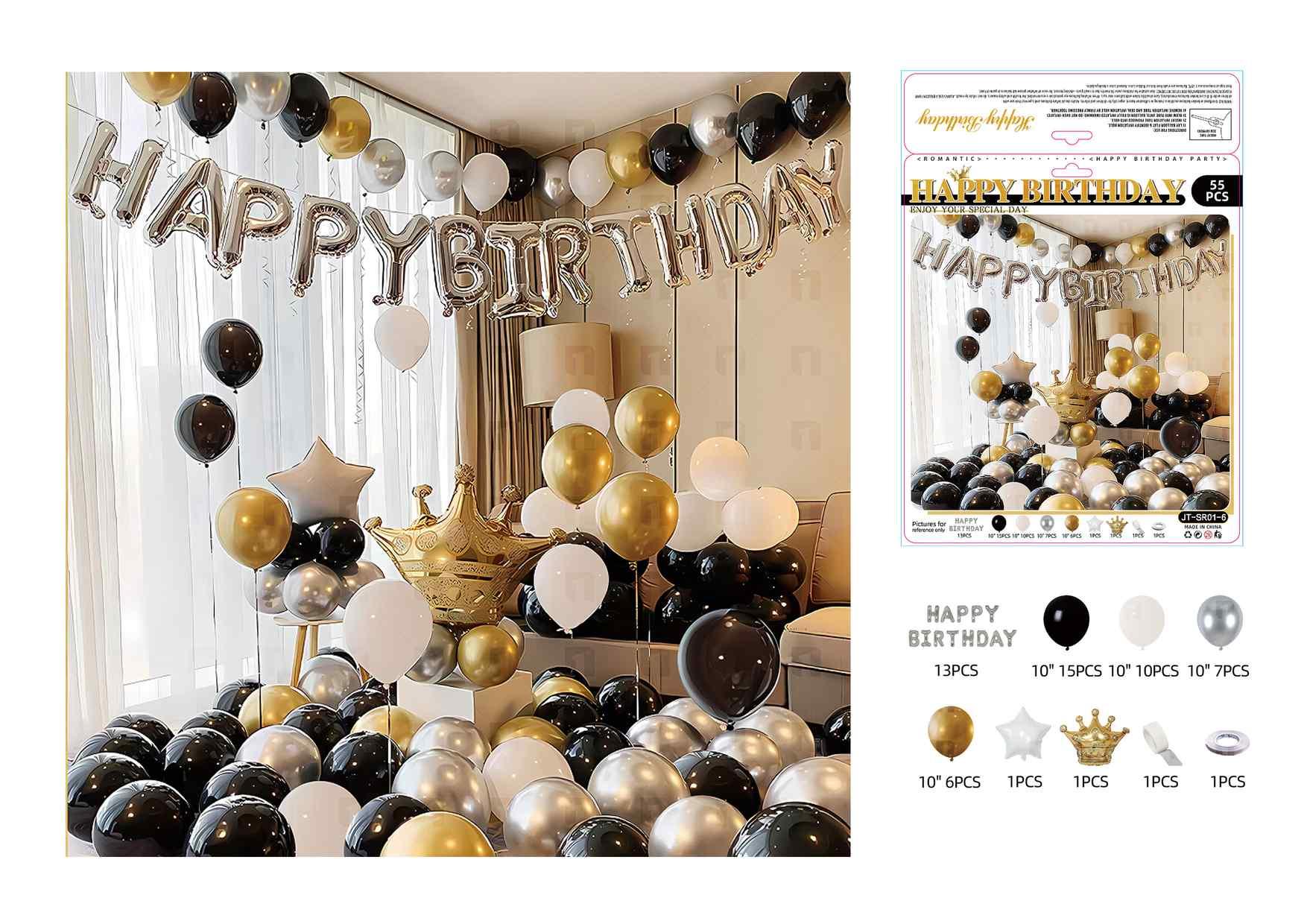 Globos de película de aluminio., 55 piezas, colores negro y blanco
