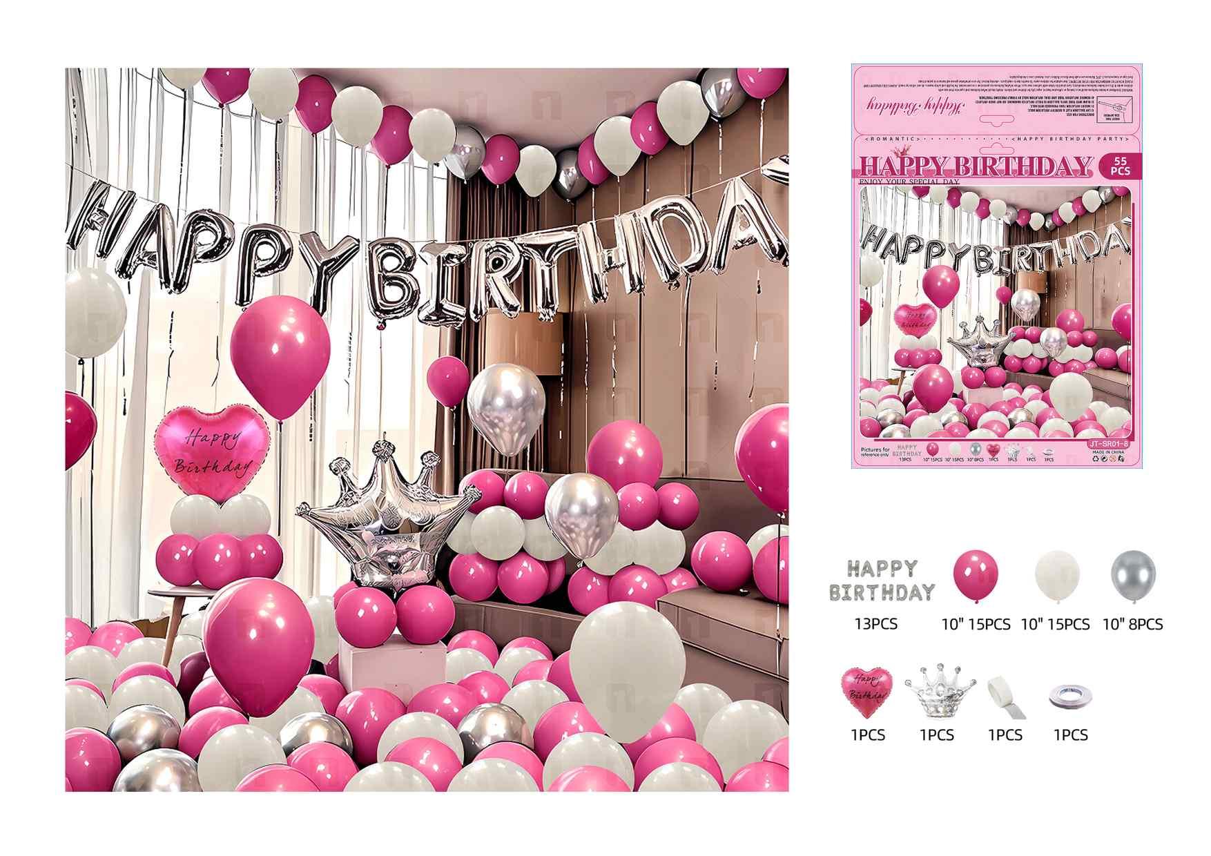 Globos de película de aluminio., 55 piezas, color blanco, modelo JT-SR01-8