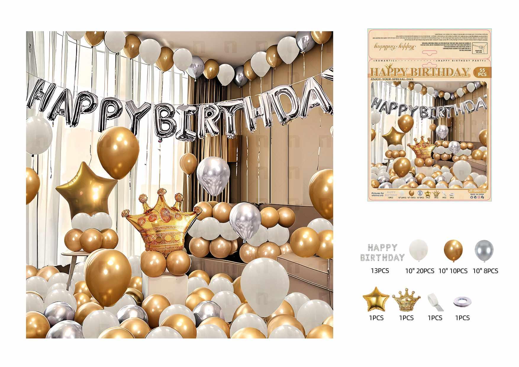 Globos de película de aluminio., 55 piezas, color blanco, modelo JT-SR01-13
