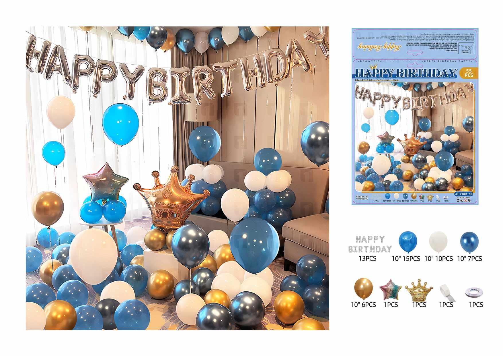 Globos de película de aluminio., 55 piezas, color azul