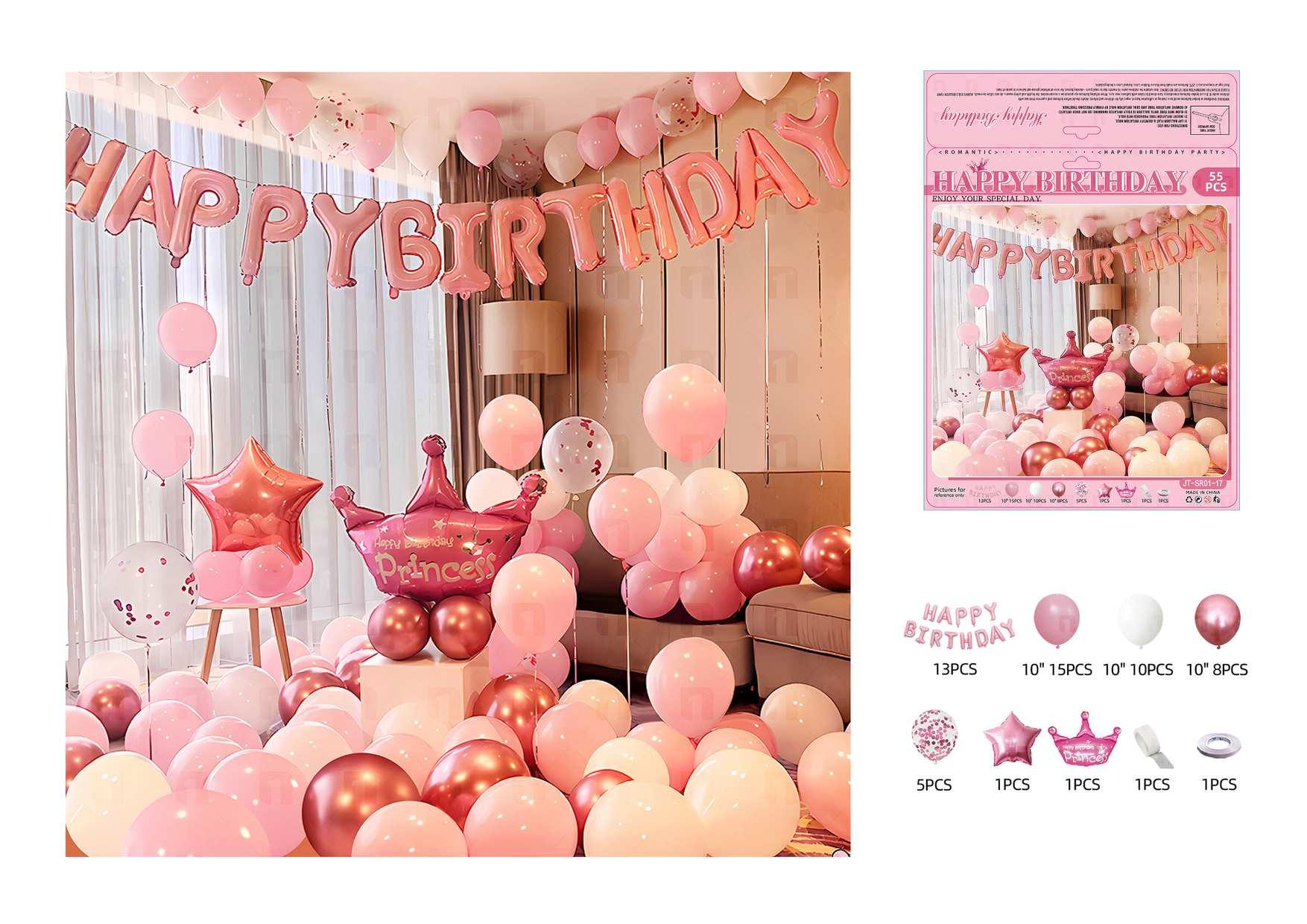 Globos de película de aluminio., 55 piezas, color rosado