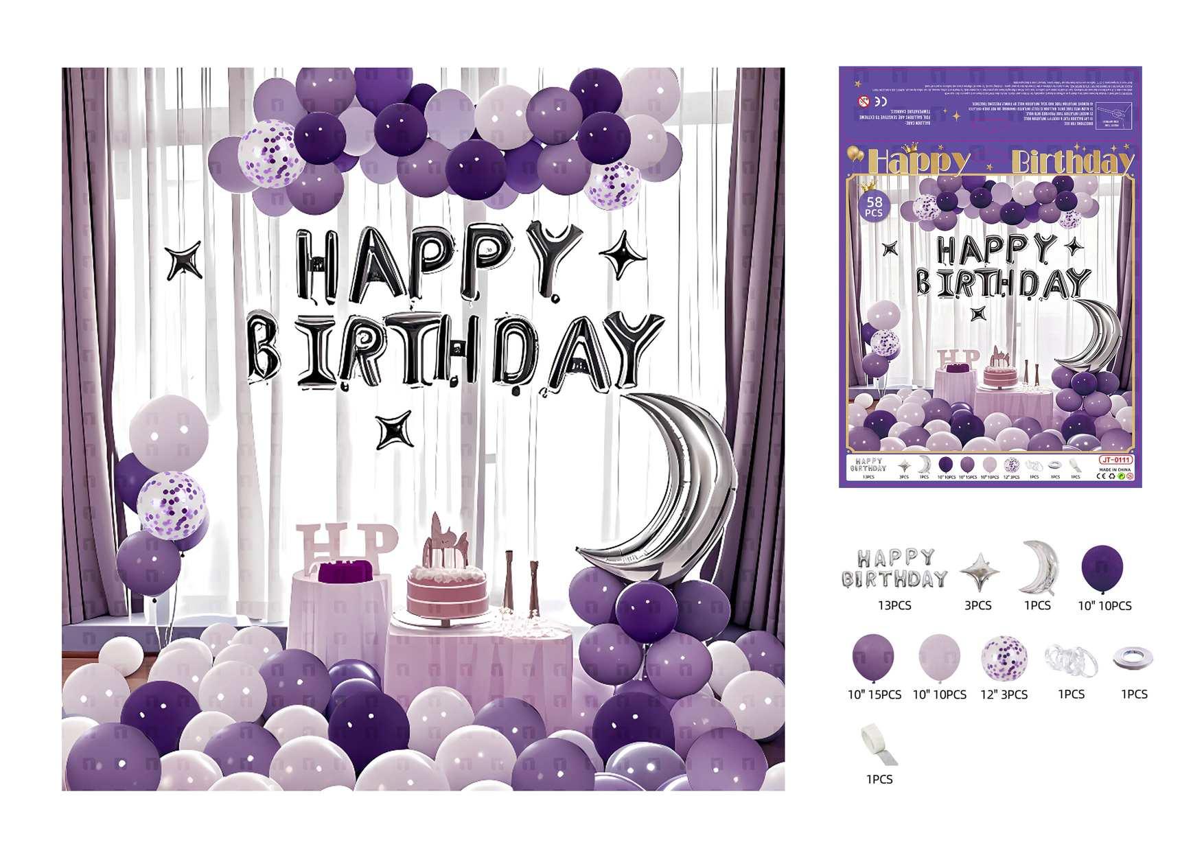 Globos de película de aluminio., 58 piezas, color morado