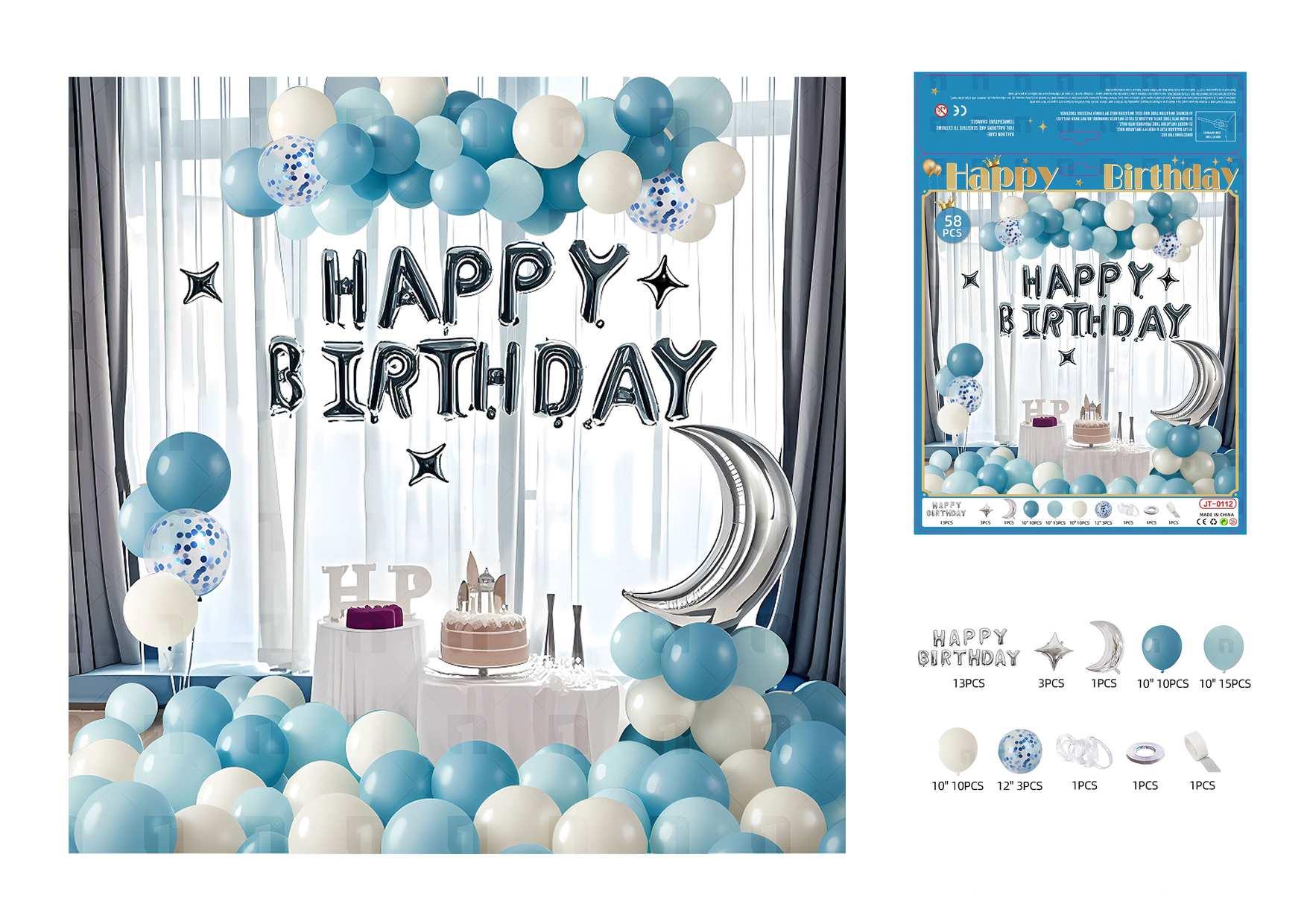 Globos de película de aluminio., 58 piezas, color azul, modelo JT-0112