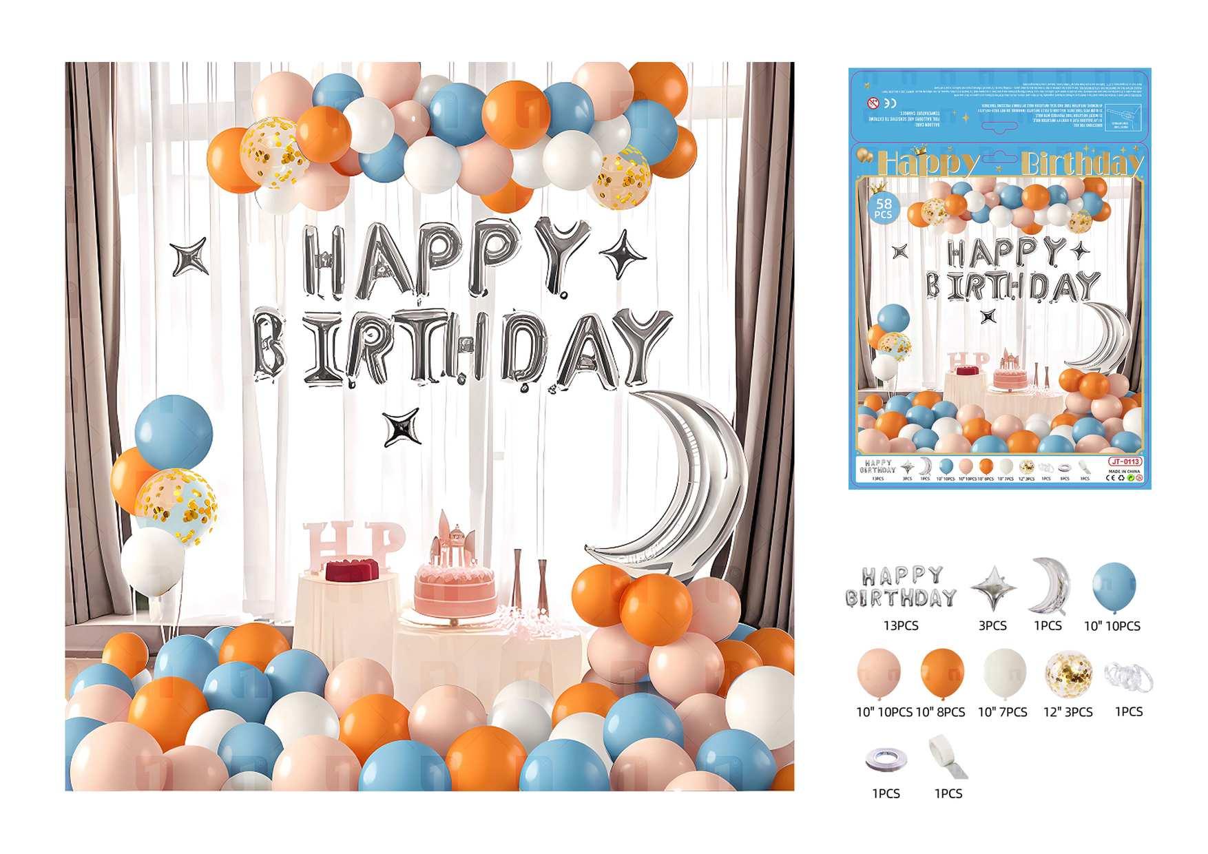 Globos de película de aluminio., 58 piezas, colores azul y naranja