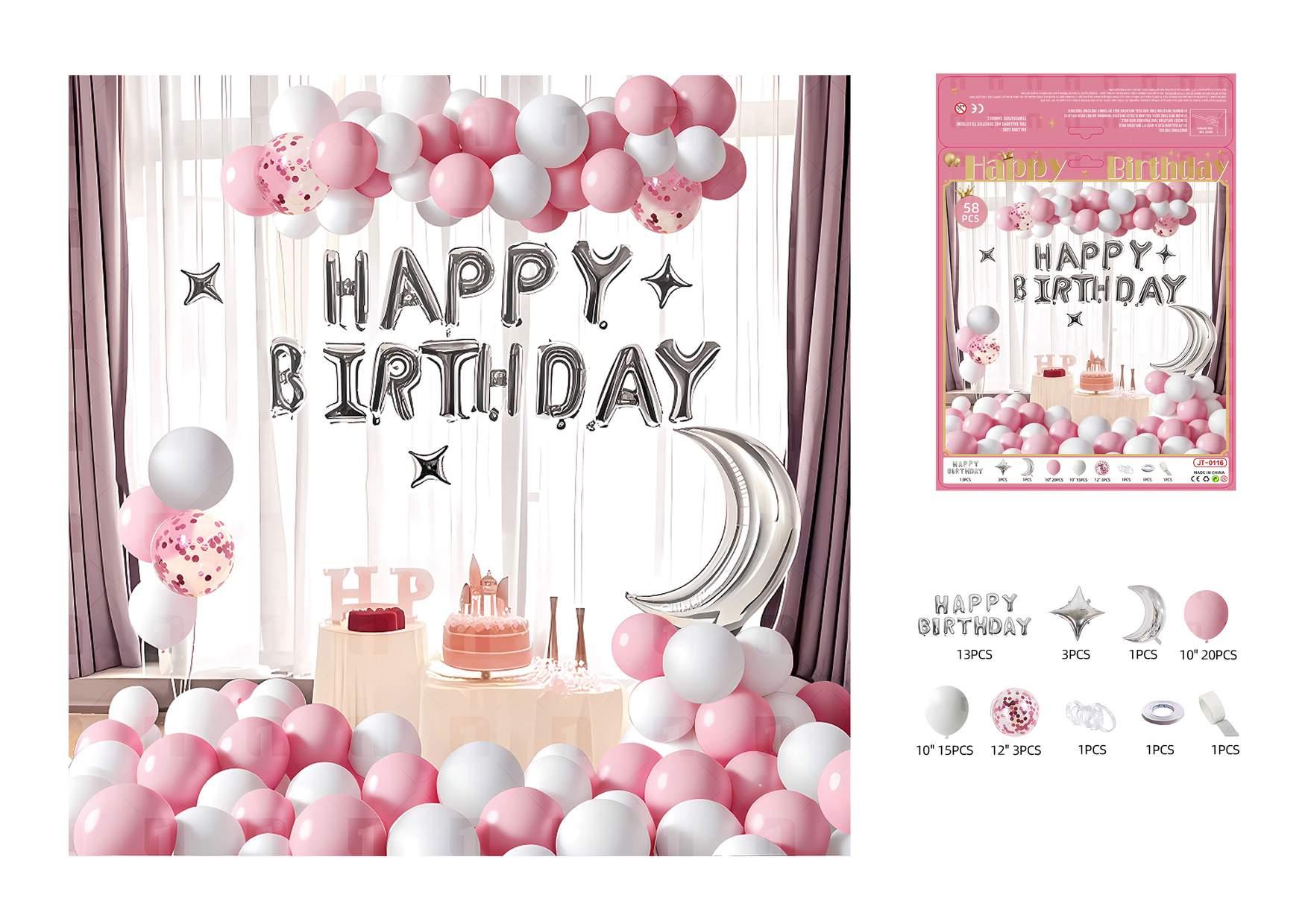 Globos de película de aluminio., 58 piezas, colores blanco y rosado, modelo JT-0116