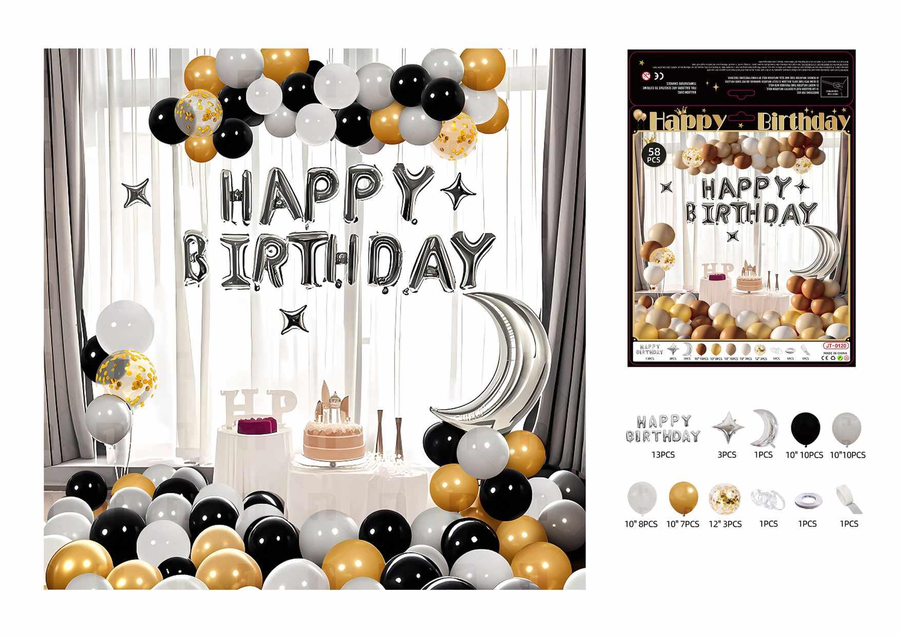 Globos de película de aluminio., 58 piezas, colores dorado y negro