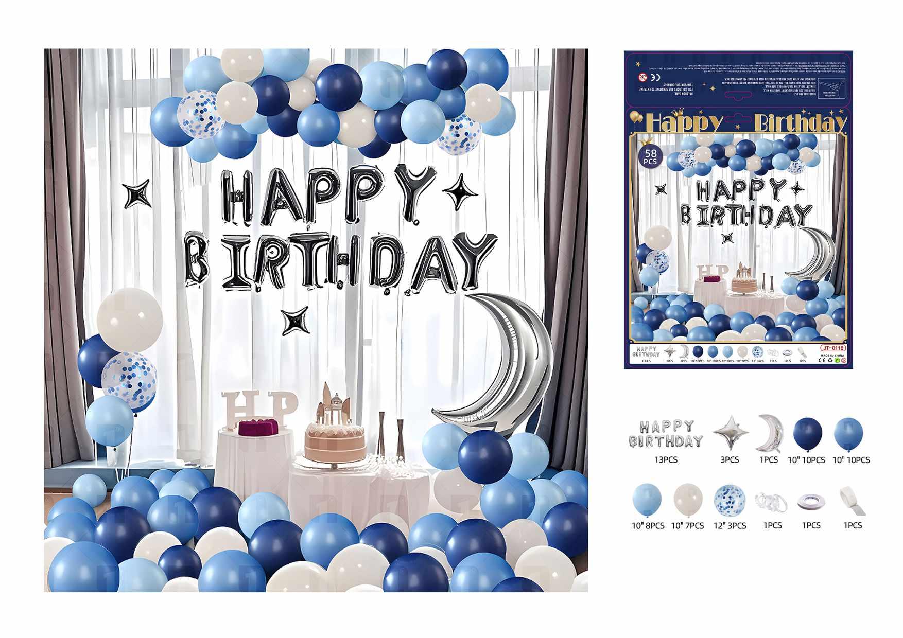 Globos de película de aluminio., 58 piezas, color azul, modelo JT-0118