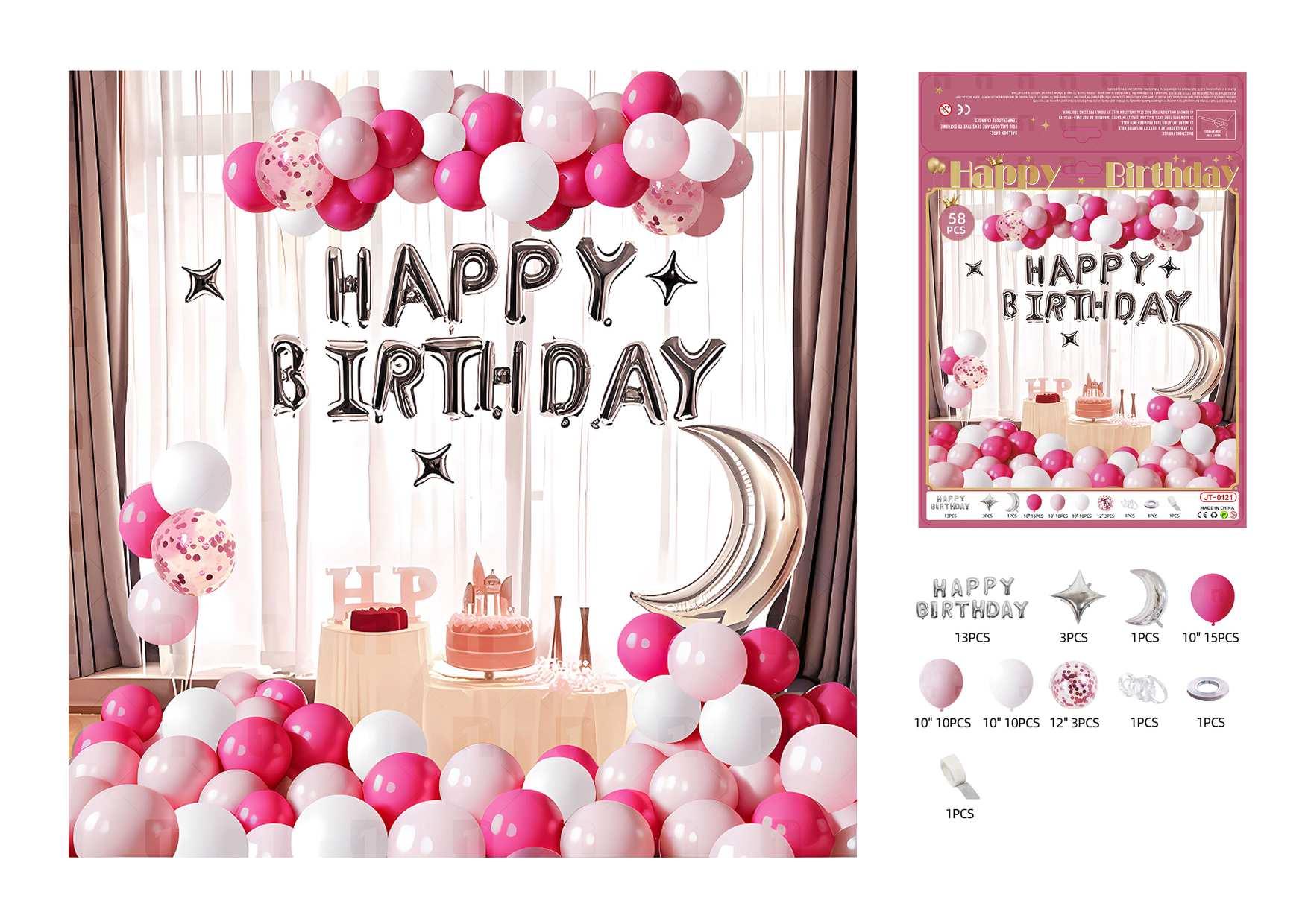 Globos de película de aluminio., 58 piezas, colores blanco y rosado, modelo JT-0121