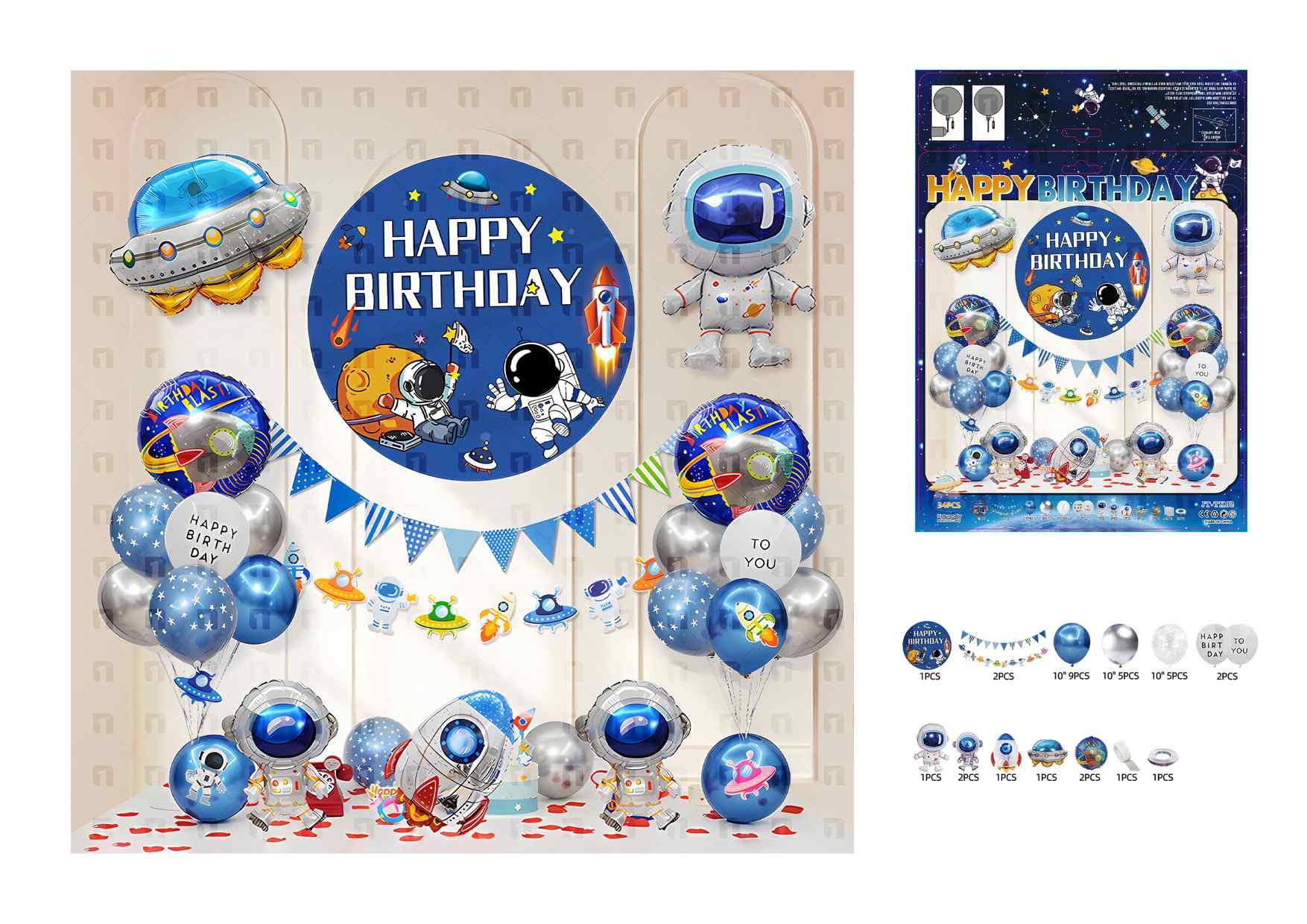 Globos de película de aluminio., 34 piezas, modelo JT-TK02