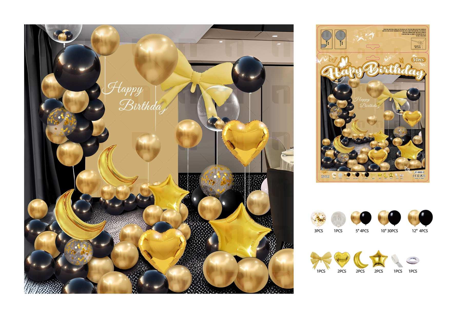 Globos de película de aluminio., 51 piezas, color negro, modelo JT-SR02-3