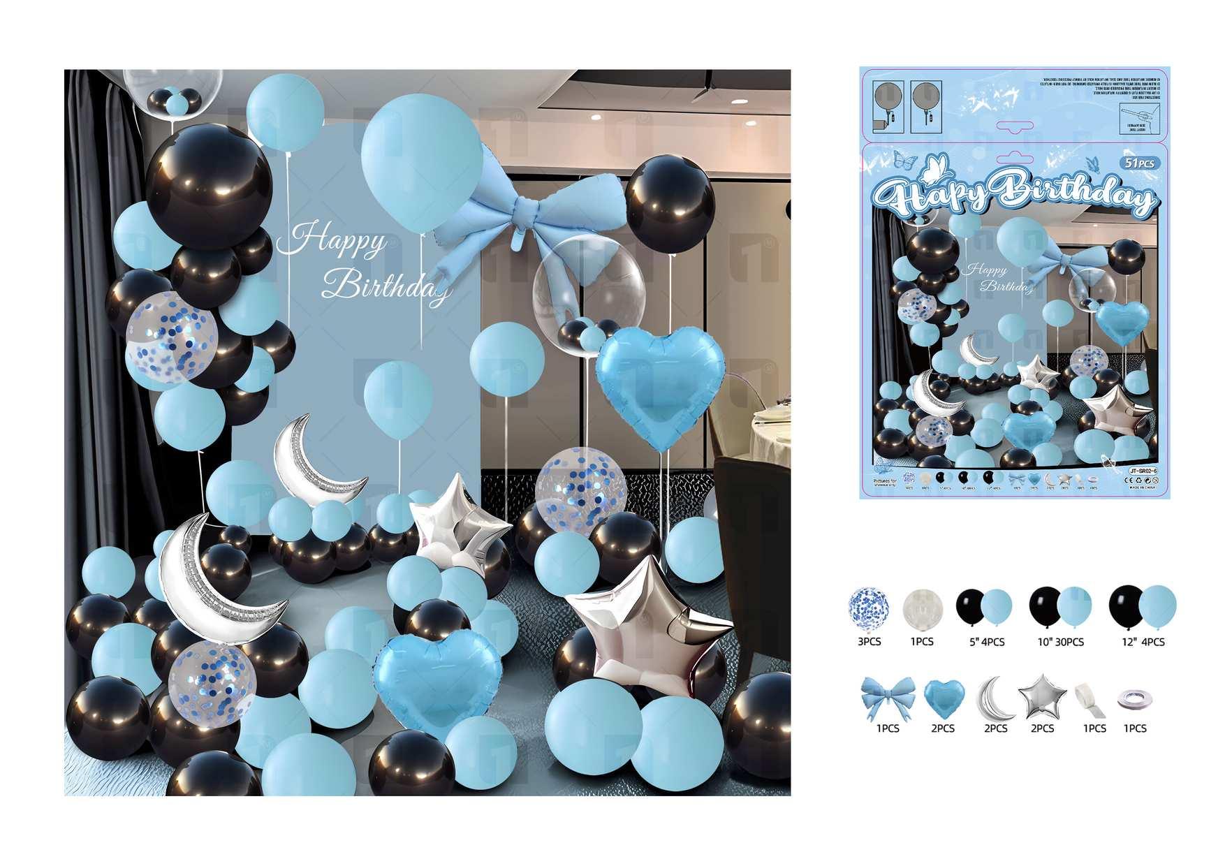 Globos de película de aluminio., 51 piezas, colores azul y negro