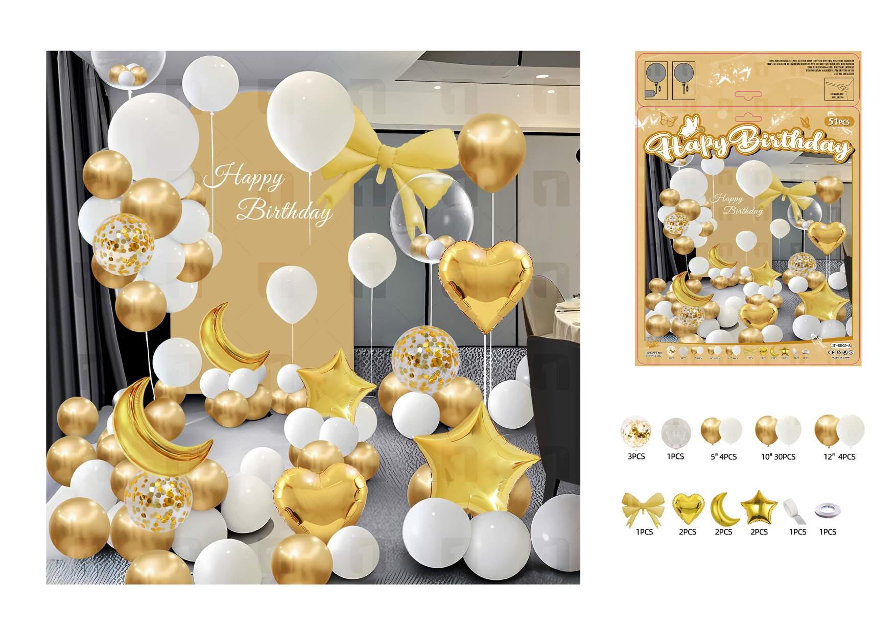 Globos de película de aluminio., 51 piezas, color blanco, modelo JT-SR02-8