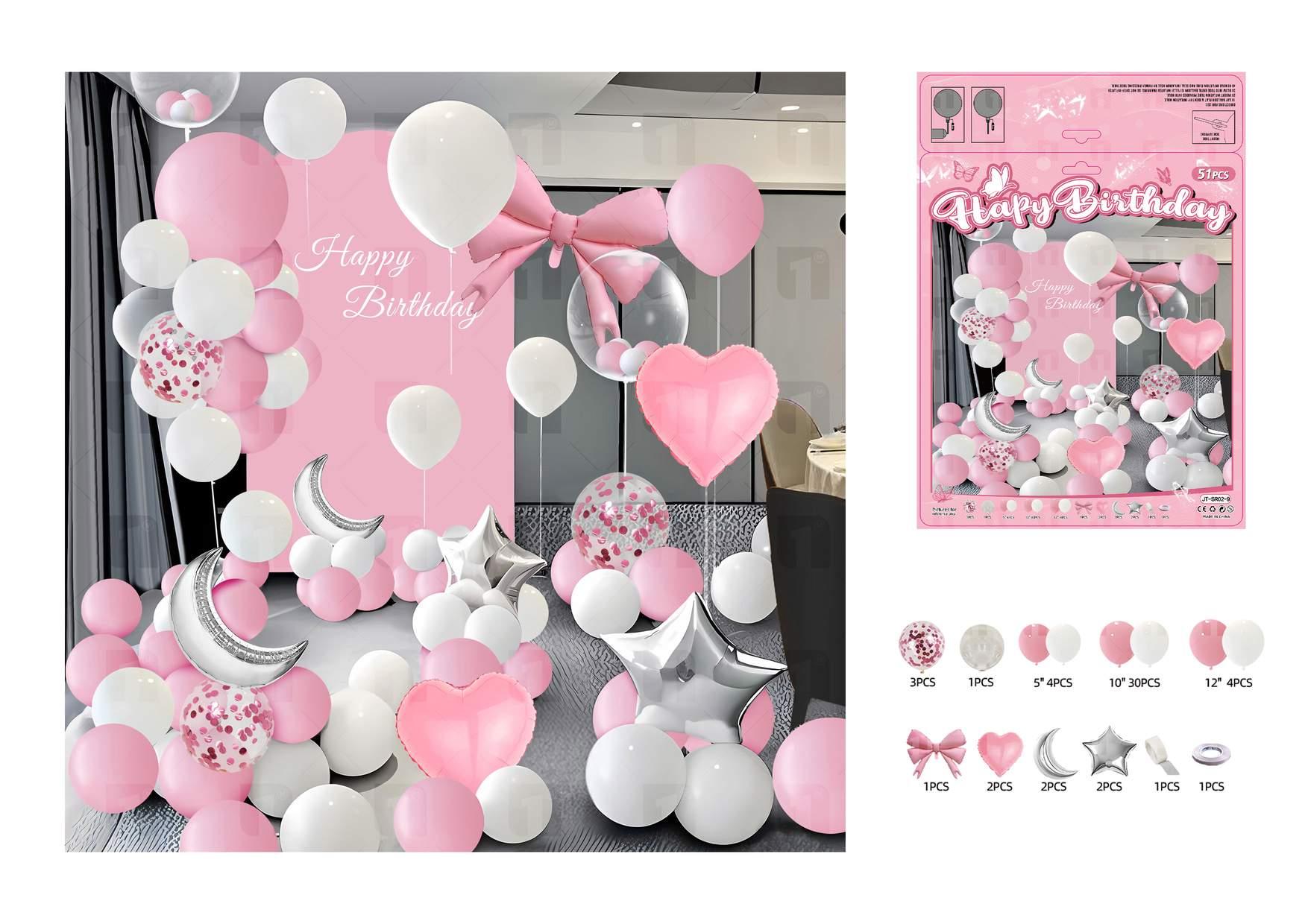 Globos de película de aluminio., 51 piezas, colores blanco y rosado
