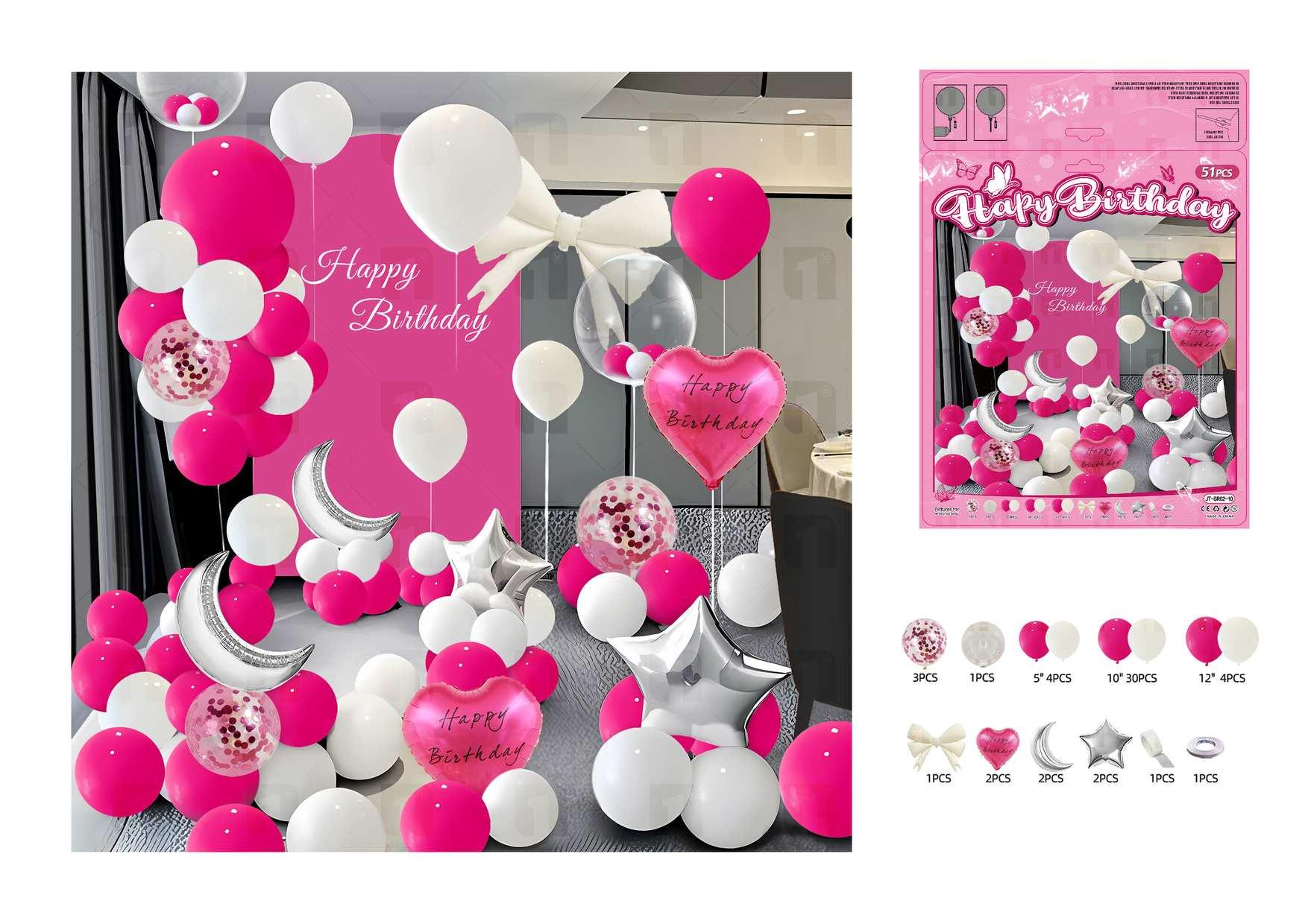 Globos de película de aluminio., 51 piezas, color blanco, modelo JT-SR02-10
