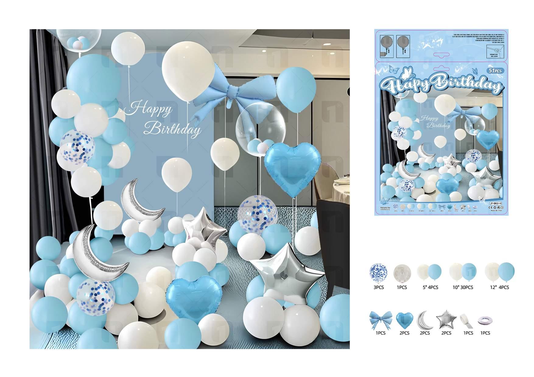 Globos de película de aluminio., 51 piezas, colores azul y blanco