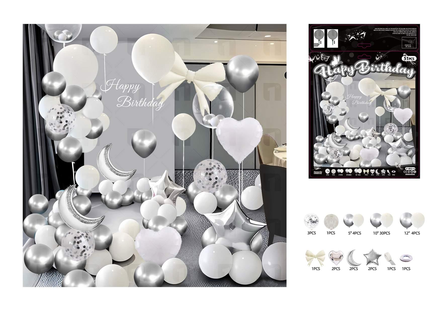 Globos de película de aluminio., 51 piezas, color blanco, modelo JT-SR02-12