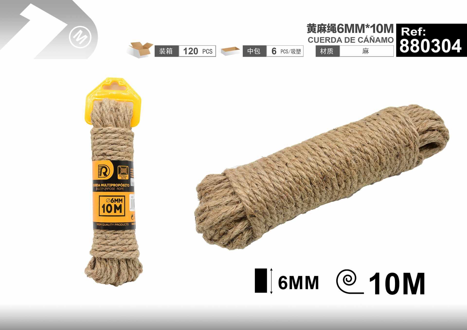 Cuerda de cáñamo, 6 mm, 10 m, color amarillo, ref. 880304