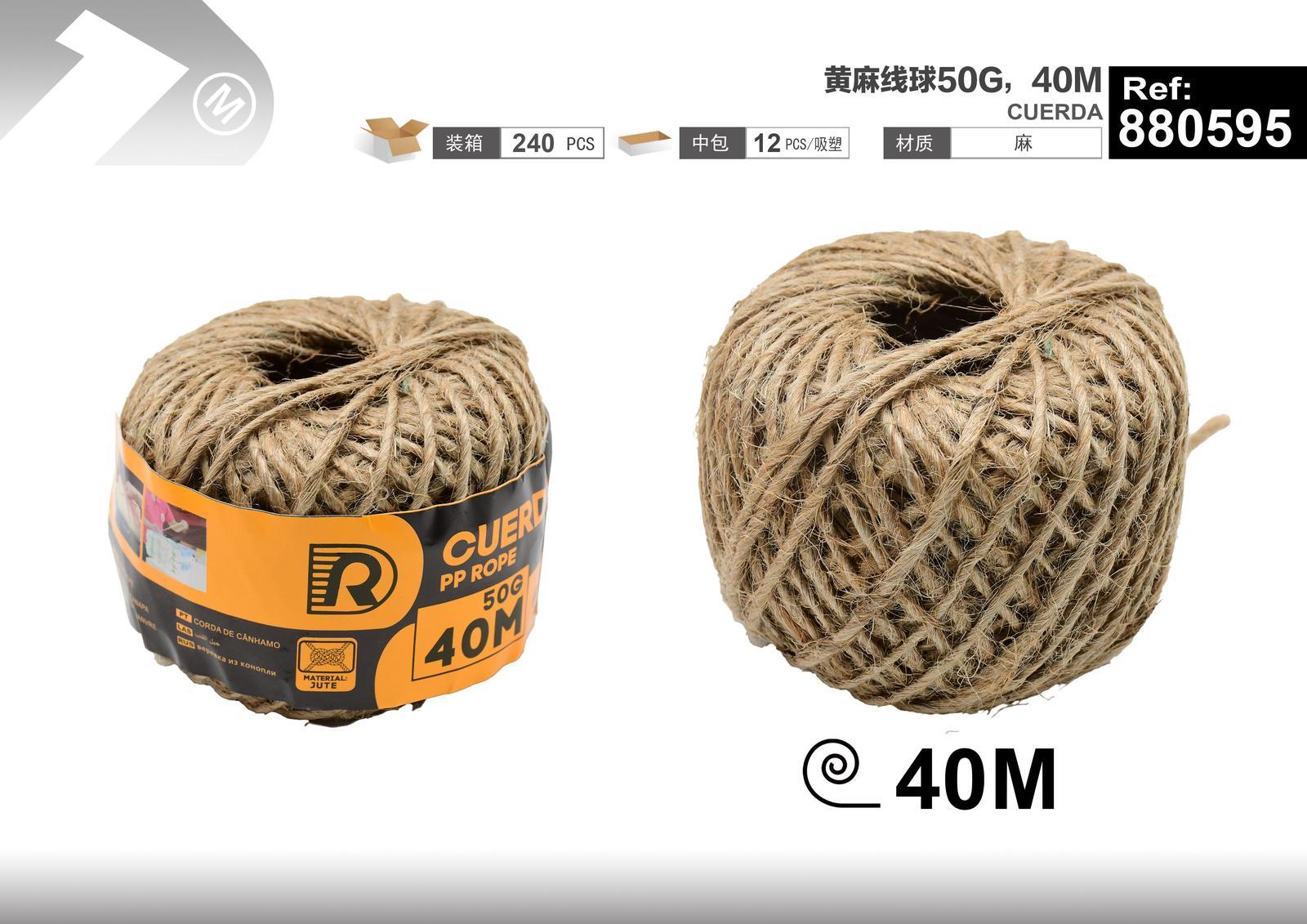Cuerda de cáñamo, 50 g, 40 m, color amarillo