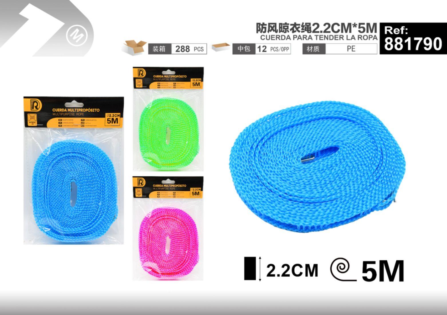 Cuerda para tender ropa, 2,2 cm, 5 m