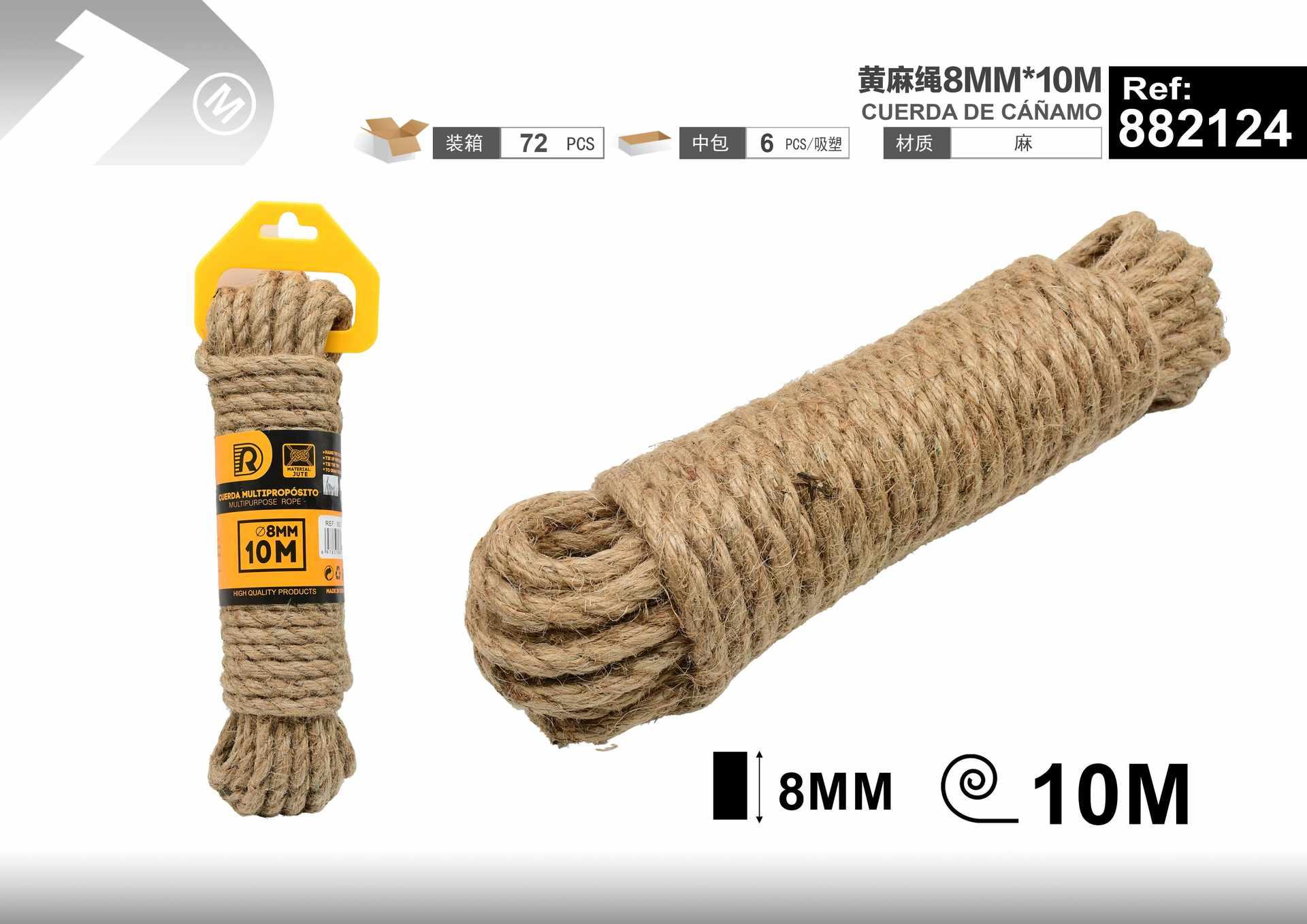 Cuerda de cáñamo, 8 mm, 10 m, color amarillo, ref. 882124